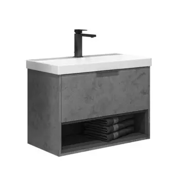 Комплект тумба с раковиной Comforty Флорида 80 см подвесная бетон светлый/антрацит (00-00021209CF)
