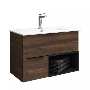 Комплект тумба с раковиной Comforty Гавана 80 см подвесная дуб темно-коричневый (00-00021225CF)