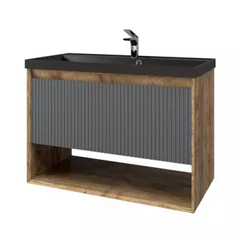 Комплект тумба с раковиной Jorno Tossony 90 см подвесная дуб самдал/антрацит (Toss.01.90/P/DS-A/JR)