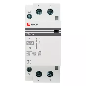 Контактор модульный EKF PROxima КМ (km-2-20-20) 230-400 В 20 А тип AC 2NО