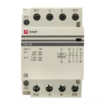 Контактор модульный EKF PROxima КМ (km-3-40-22) 230-240 В 40 А тип AC 2НО+2НЗ