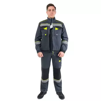 Костюм мужской рабочий Joker Корвет Коттон 60-62 рост 170-176 см темно-серый/лимон