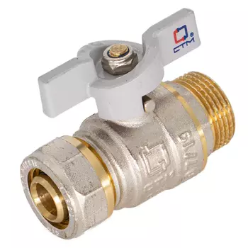 Кран шаровой латунный CTM Стандарт 20 обж(ц) х 1/2 НР(ш) для металлопластиковых труб полнопроходной бабочка прямой (CWPM1220)