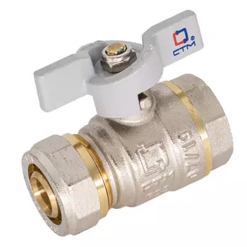 Кран шаровой латунный CTM Стандарт 26 обж(ц) х 1 ВР(г) для металлопластиковых труб полнопроходной бабочка прямой (CWPF0126)