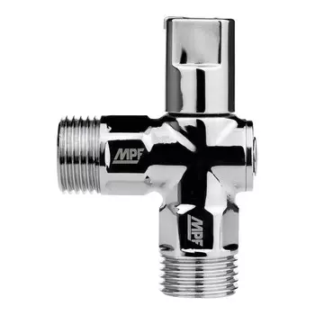 Кран шаровой латунный MPF 1/2 НР(ш) х 1/2 НР(ш) к бытовой технике хром мини с отражателем угловой (ИС.081199)