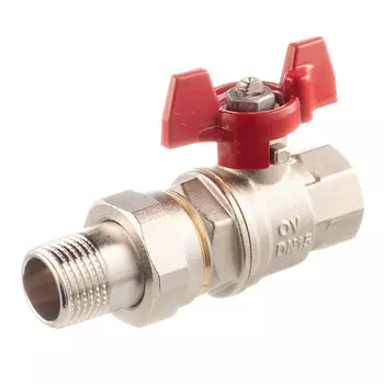 Кран шаровой латунный Oventrop Optibal (1075804) 1/2 ВР(г) х 1/2 НР(ш) полнопроходной бабочка с полусгоном прямой