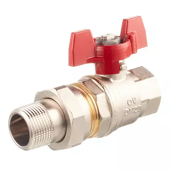 Кран шаровой латунный Oventrop Optibal (1075806) 3/4 ВР(г) х 3/4 НР(ш) полнопроходной бабочка с полусгоном прямой