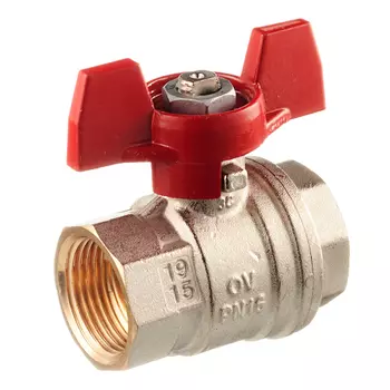 Кран шаровой латунный Oventrop Optibal (1076106) 3/4 ВР(г) х 3/4 ВР(г) полнопроходной бабочка прямой