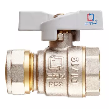 Кран шаровой латунный СТМ 20 обж(ц) х 3/4 ВР(г) для металлопластиковых труб бабочка прямой