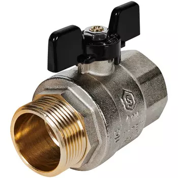 Кран шаровой латунный Stout SVB 1 1/4 ВР(г) х 1 1/4 НР(ш) полнопроходной бабочка прямой (SVB-0004-200032)