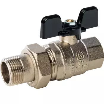 Кран шаровой латунный Stout SVB 3/4 ВР(г) х 3/4 НР(ш) полнопроходной бабочка со сгоном прямой (SVB-0007-200020)