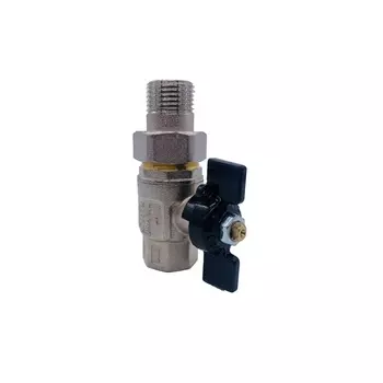 Кран шаровой латунный Tiemme Buran 1/2 ВР(г) х 1/2 НР(ш) бабочка с полусгоном прямой (2450004 / 2472N)