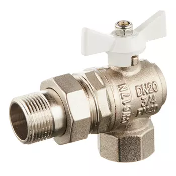 Кран шаровой латунный Valtec Base 3/4 ВР(г) х 3/4 НР(ш) бабочка с полусгоном угловой (VT.228.NW.05)