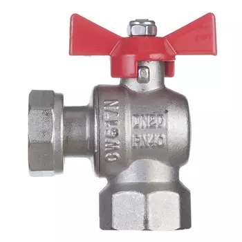 Кран шаровой латунный Valtec Base 3/4 ВР(г) х 3/4 ВР(г) бабочка с накидной гайкой угловой (VT.266.N.0505)