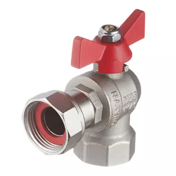 Кран шаровой латунный Valtec Base 1 ВР(г) х 1 ВР(г) бабочка с накидной гайкой угловой (VT.266.N.0606)