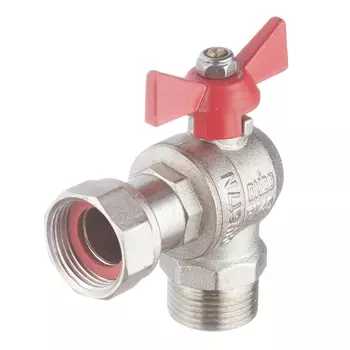 Кран шаровой латунный Valtec Base 3/4 ВР(г) х 3/4 НР(ш) бабочка с накидной гайкой угловой (VT.267.N.0505)