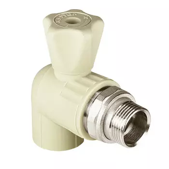 Кран шаровой полипропиленовый Valfex 25 мм х 3/4 НР(ш) с американкой угловой серый (10148025Г)