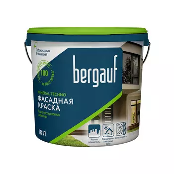 Краска фасадная Bergauf Mineral Techno эластичная акриловая база А белая 18 л