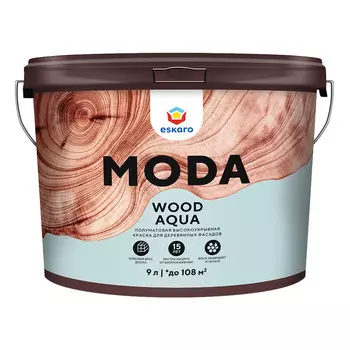Краска фасадная по дереву Eskaro Moda Wood Aqua акриловая база А белая 9 л