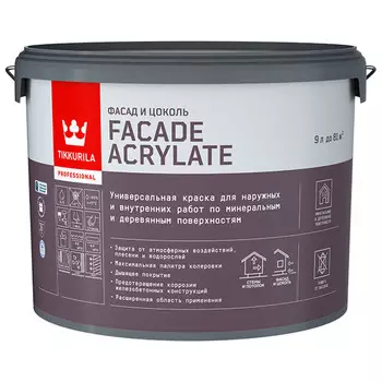 Краска фасадная Tikkurila/Tikkivala Facade Acrylate база C бесцветная 9 л