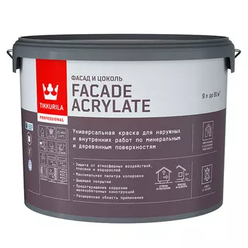 Краска фасадная Tikkurila/Tikkivala Facade Acrylate база A белая 9 л