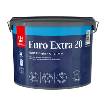 Краска моющаяся Tikkurila/Tikkivala Euro Extra 20 база А белая 9 л