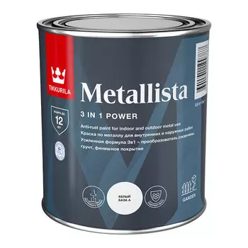 Краска по ржавчине Tikkurila/Tikkivala Metallista белая база А гладкая глянцевая 0,8 л