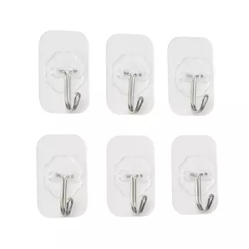 Крючок для ванной Доляна Классика одинарный самоклеящийся металл/пластик прозрачный (6 шт.) (7089053)