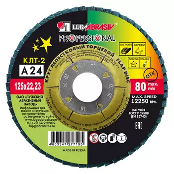 Круг лепестковый по металлу/древесине Луга Professional 125х22,2 мм P24 торцевой