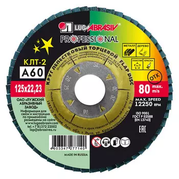 Круг лепестковый по металлу/древесине Луга Professional 125х22,2 мм P60 торцевой