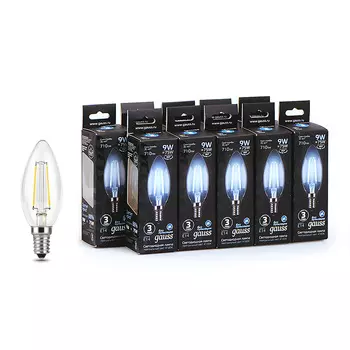 Лампа светодиодная филаментная Gauss E14 4100К 9 Вт 150-265 В свеча прозрачная (10 шт.)