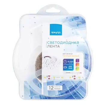 Лента светодиодная SMD 3528 3000К 12 В 4,8 Вт/м 5 м IP20 Apeyron (03BL)