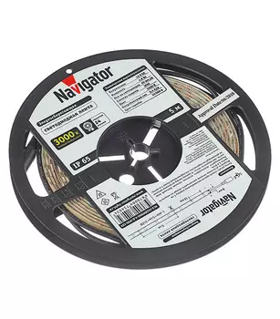 Лента светодиодная SMD 3528 3000К 12 В 4,8 Вт/м 5 м IP65 Navigator (714034)