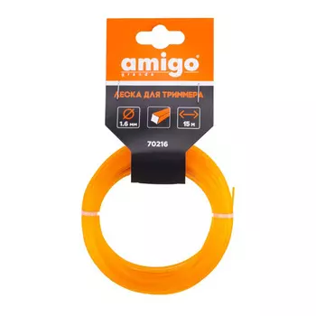 Леска для триммера Amigo квадрат 1,6 мм х 15 м оранжевая (70216)