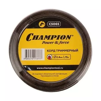 Леска для триммера Champion Nylplus Square квадрат 2,4 мм х 15 м черная (C5065)