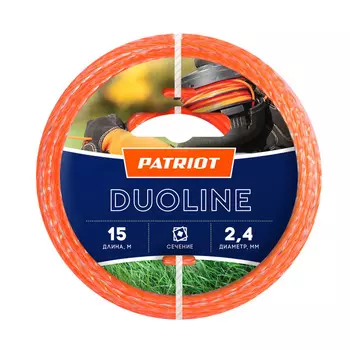 Леска для триммера Patriot Duoline витой квадрат 2,4 мм х 15 м оранжевая (805401161)
