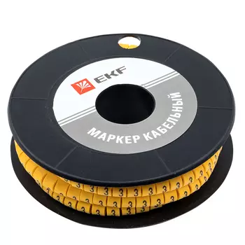Маркеры кабельные (клипсы) EKF PROxima 3-4,2 мм цифра 3 желтые (500 шт.) (plc-KM-4-3)