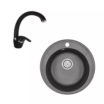 Мойка для кухни Granula Standart d48х19 см со смесителем Corsa Deco Aqua Black кварц черная (4802/966392)