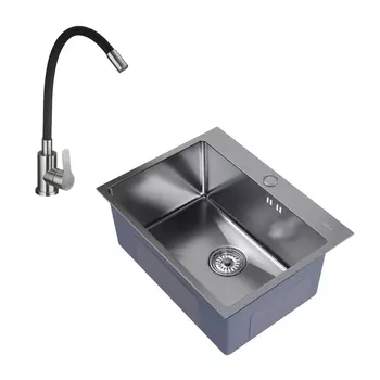 Мойка для кухни Mixline Pro 60х45х20 см с сифоном со смесителем Corsa Deco Vega Steel с гибким изливом сталь (547235/966366)