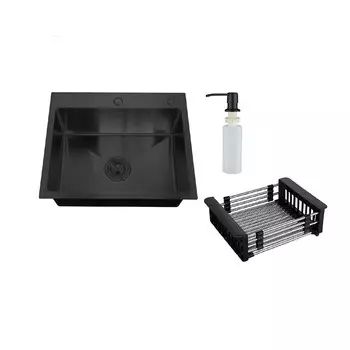 Мойка для кухни РМС 43х58х20 см врезная с коландером и дозатором сталь графит (MR-5843BL)