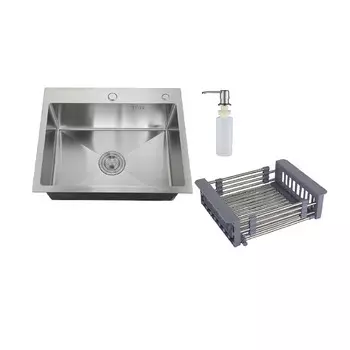 Мойка для кухни РМС 43х58х20 см врезная с коландером и дозатором сталь (MR-5843)