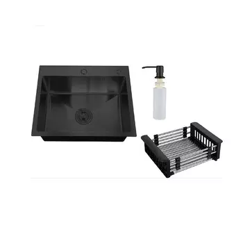 Мойка для кухни РМС 50х50х20 см врезная с коландером и дозатором сталь графит (MR-5050BL)