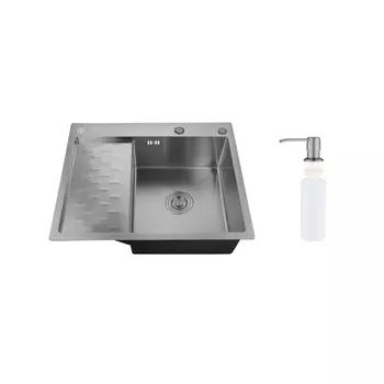 Мойка для кухни РМС 50х63х18 см врезная с крылом и дозатором сталь графит (MRK-6350BL-R)