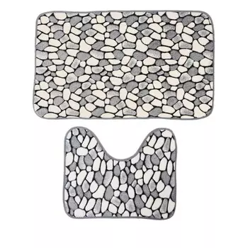 Набор ковриков для ванной и туалета серый 80х50/49х40 Доляна Галька (851410)