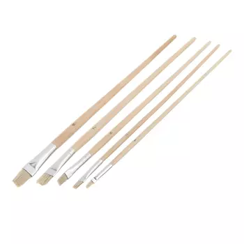 Набор кистей плоских натуральная щетина деревянная ручка Hardy для масляных краскок и лаков (5 шт.)