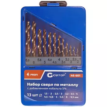 Набор сверл по металлу спиральных Cutop Profi 1,5-6,5 мм кобальтовое (13 шт.) (48-601)