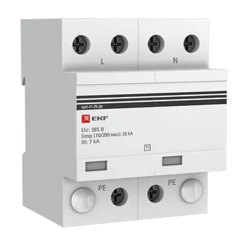 Ограничитель напряжения модульный EKF (spd-t1-25-2p) T1 230 В 25 А тип AC 2P
