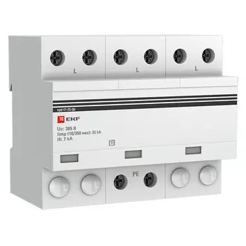 Ограничитель напряжения модульный EKF (spd-t1-25-3p) T1 230 В 25 А тип AC 3P