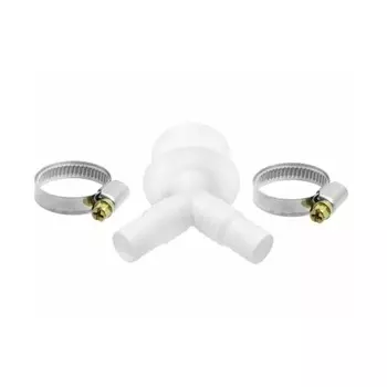 Переходник ДТРД двойной 16/25х50 мм для подключения сливного шланга с хомутами