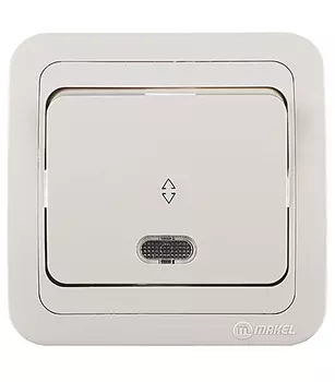 Переключатель Makel Mimoza одноклавишный встраиваемый бежевый с подсветкой (25025)